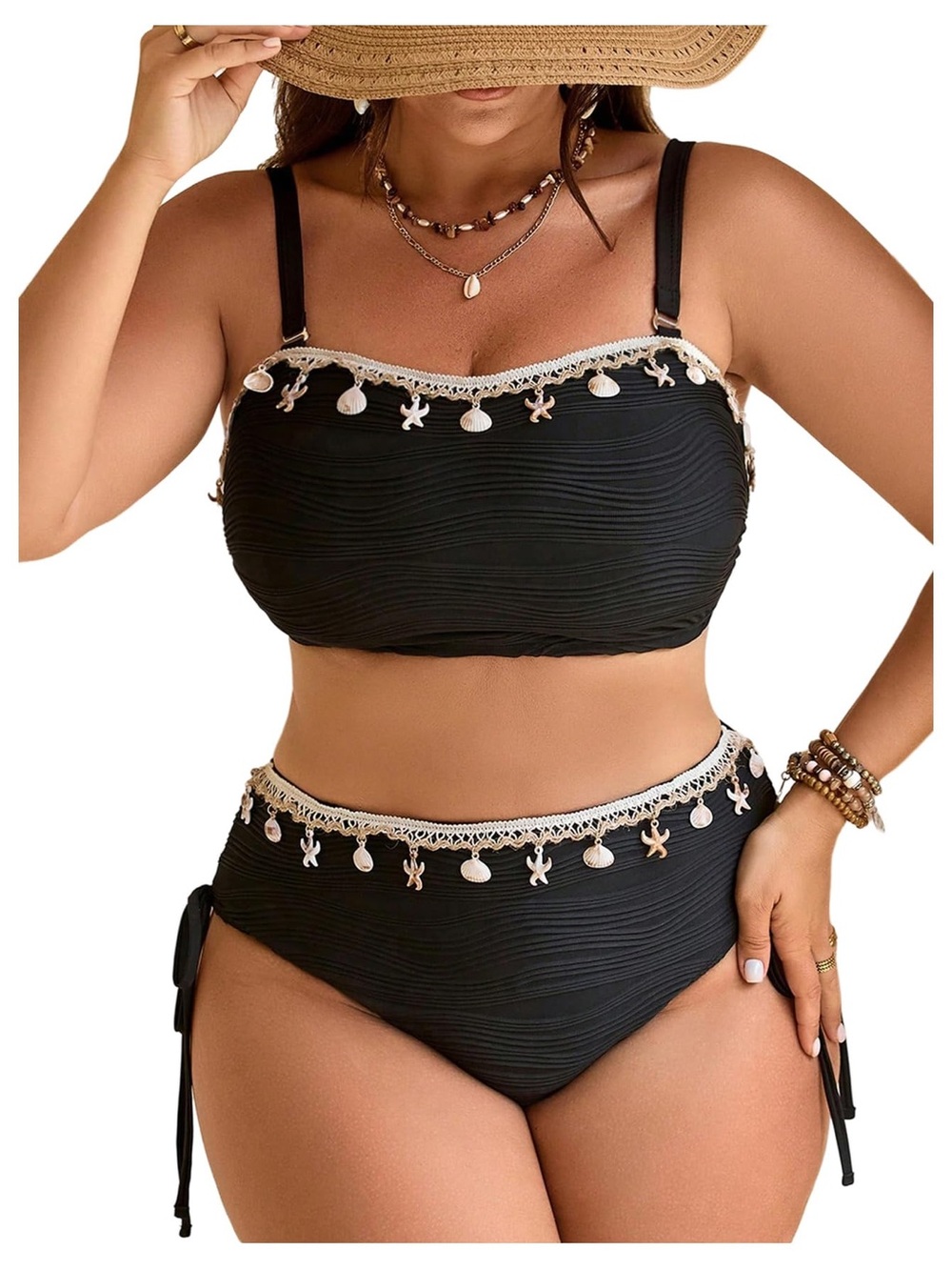 Black Two-Piece Shell-Trim Bikini - Swim